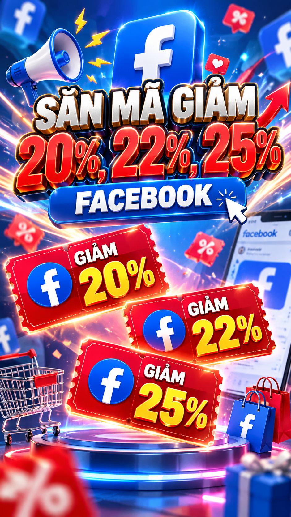 Poster săn mã giảm giá 20%, 22% và 25% qua Facebook